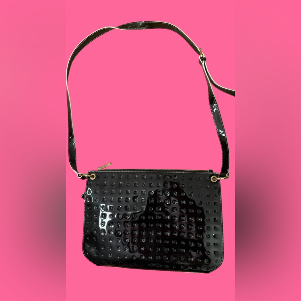 Arcadia Glossy Black Embossed Crossbody Bag - Picture 9 of 10